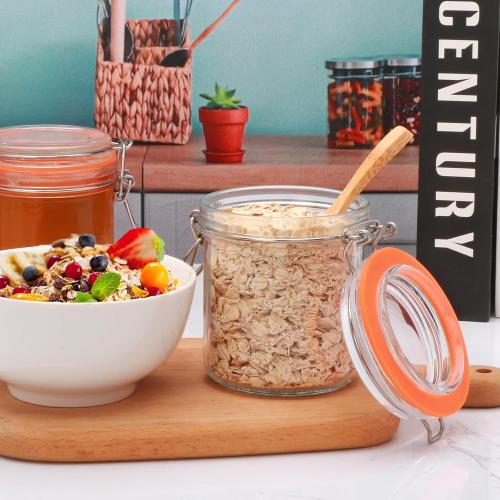 Flrolove 8 oz Small Airtight Glass Jars with Lids,Glass Food Storage Canisters with Lids, Mini Airtight Storage Container for Kitchen Canning, Spice, Honey, Nuts, Snacks, Flour, Set of 6