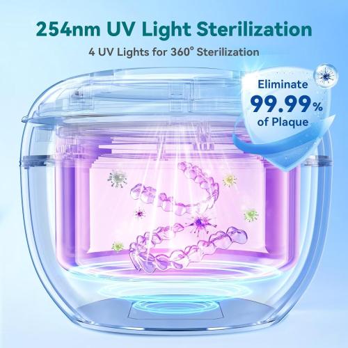 Dental Ultrasonic Retainer Cleaner Machine - 45kHz Dental Cleaning Pod with 4 Modes, Digital Timer & 200ML Capacity for Denture, Mouth Guard, Aligner, Night Guard, Braces, Toothbrush Head & Jewelry