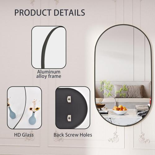 Protylctaster Oval Bathroom Mirror,20x28'' Wall Mirror,Bathroom Mirror Oval,Pill Shaped Mirror,Entryway (Black)