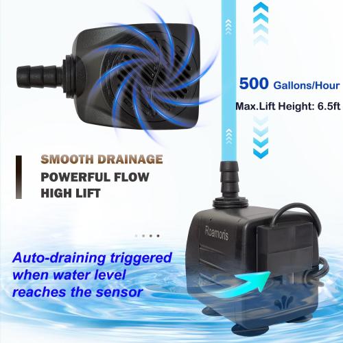 Black Automatic Fountain Pump With Level Sensor,110V Small Submersible Water Pump For Pond,Aquariums,Fish Tank, Hydroponics,PM06