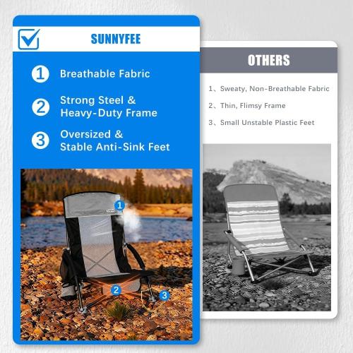 ‼️could have mild stains ‼️SUNNYFEEL Folding Beach Chair, High Back Beach Chairs for Adults, Lightweight Portable Camp Chair 300lbs Heavy Duty with Carry Bag, Cup Holder for Outdoor Travel Picnic Concert, 2 Pack, Black