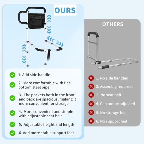 Bed Rails for Elderly Adults Safety, Grab Bar Bed Handrails for Seniors, Upgraded Adjustable Bed Cane with Supporting Foot & Double Pockets, Fall Prevention for Elderly