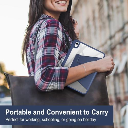 Rotating Case for 10th Gen iPad, Clear with Pencil Holder, 360 Folio Stand, Soft TPU, Sleep/Wake, Dark Blue