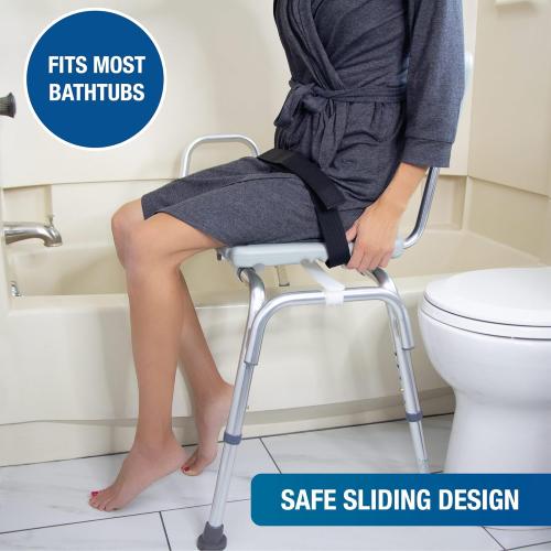 Color Silver DMI Tub Transfer Bench and Shower Chair with Non Slip Aluminum Body, FSA Eligible, Adjustable Seat Height and Cut Out Access, Holds Weight up to 400 Lbs, Bath and Shower Safety, Transfer Bench