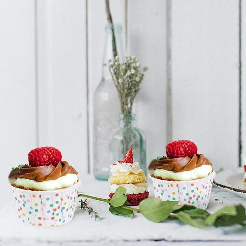 Cake Cups Disposables Paper Baking Cupcake Cases Dessert Cups Rainbow Polka Dot Ice Cream Bowls 100PCS cake