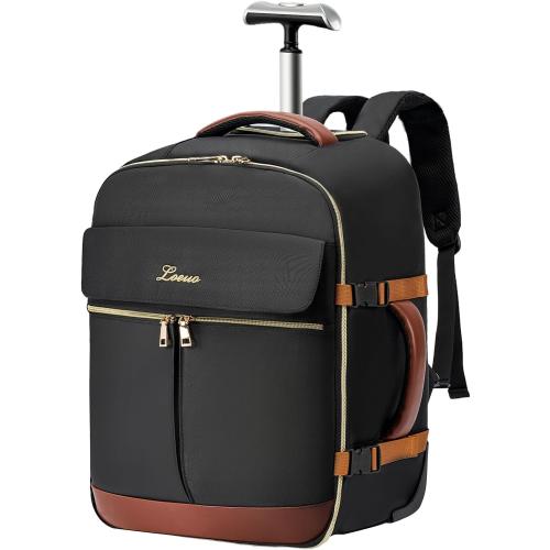 LOUEO Travel Rolling Backpack for Women with Wheels, 17 Inch Wheeled Carry on Luggage for Adults