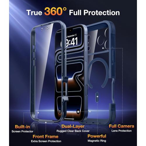 Diaclara Magnetic Designed for iPhone 17 Pro Case Full Body Bumper,[Compatible with MagSafe] Military Drop Proof Cover with Built-in Touch Sensitive Anti-Scratch Screen Protector,Deep Blue