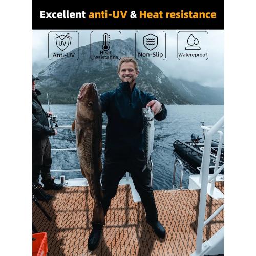 FOCEAN Boat Flooring EVA Foam Boat Decking Marine Mat Non-Slip Self-Adhesive Flooring Sheet for Motorboat Kayak Surfboard Garden Swimming Pools, 75''x 28'', Brown with Black Lines