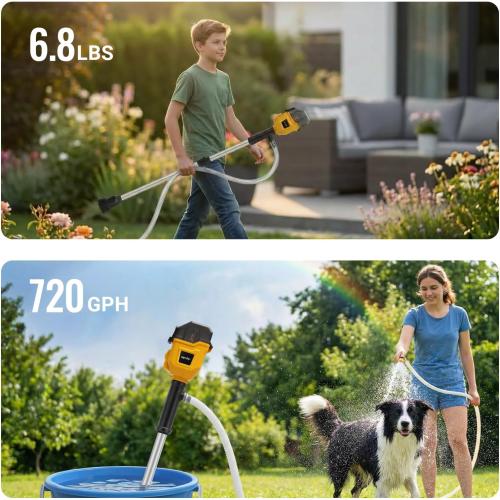 Brushless Stick Water Transfer Pump Compatible with Dewalt 20V Battery(Tool Only), 720GPH Cordless Water Pump Submersible Sump Pump Utility Pump for Pool Garden Pond