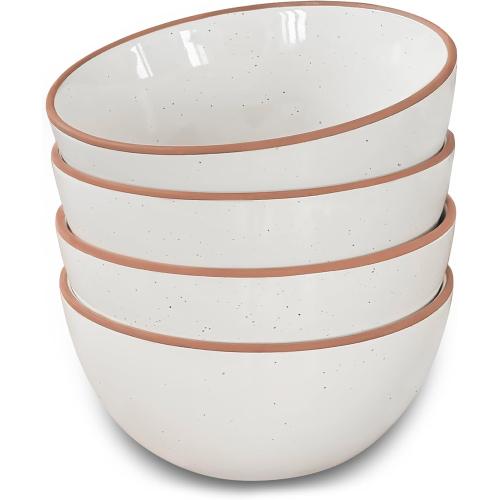 Set of 4 Size 28oz Color White Mora Ceramic Bowls For Kitchen, 28oz - Bowl Set of 4 - For Cereal, Salad, Pasta, Soup, Dessert, Serving etc - Dishwasher, Microwave, and Oven Safe - For Breakfast, Lunch and Dinner - Vanilla White