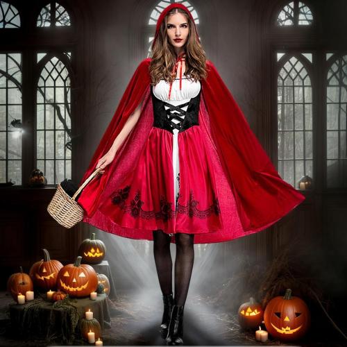 2XL Colorful House Red Little Riding Hood Costume For Women, Christmas Halloween Party Dress with Cape Adult Role Playing