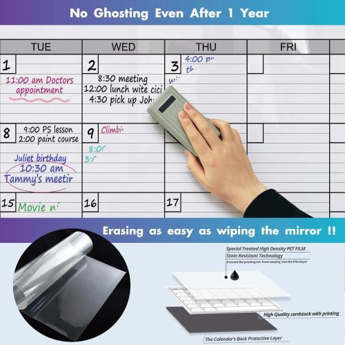 Magnetic-Receptive Dry Erase Monthly Extra Large White Board Calendar for Wall 38x50, Big Whiteboard Calendar with Iron Sheet Backing-Works with Magnetic Markers Eraser, Giant Blank Poster with Square