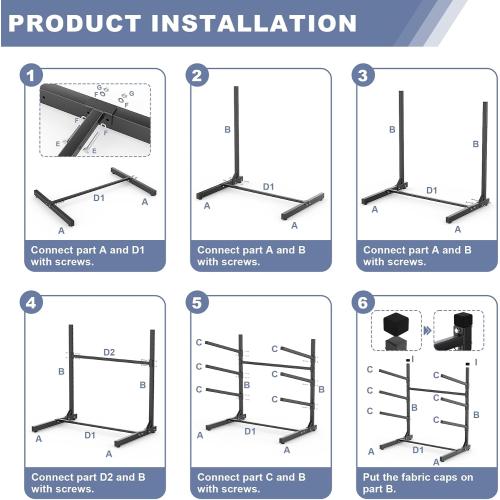 WALMANN Garage Kayak Rack, Heavy-Duty Metal Kayak Storage Rack Adjustable Freestanding Kayak Stand