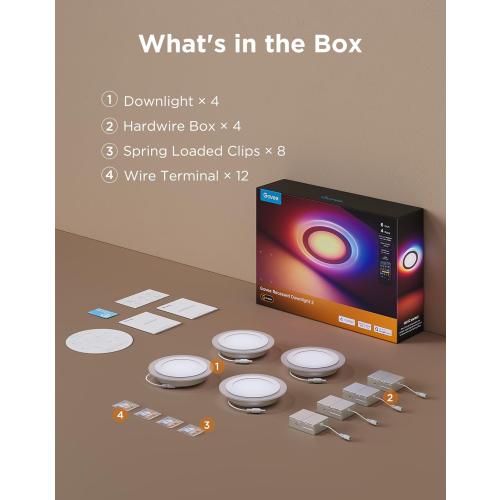 Govee Smart Recessed Lighting 6 Inch, Matter RGBIC LED Recessed Light Work with Alexa, Google Assistant, Dimmable 1100LM Canless Downlight with Junction Box for Living Room, Bedroom, Kitchen 4 Pack