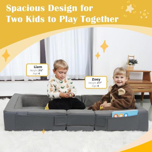 ENITYA Toddler Travel Bed – Portable Foldable Soft Foam Floor Bed for Kids 1–4yr, No Assembly, Washable Cover, Built-in Safety Rails, Compact for Travel & Home Use, Grey