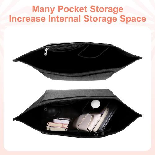 uxcell Purse Organizer Insert, Portable Felt Organizer Bags with Metal Zipper Multiple Compartments Purse Liner for Domed Satchel, Tote Bag, Handbag Shaper (11 x 6.7 x 10, Black)