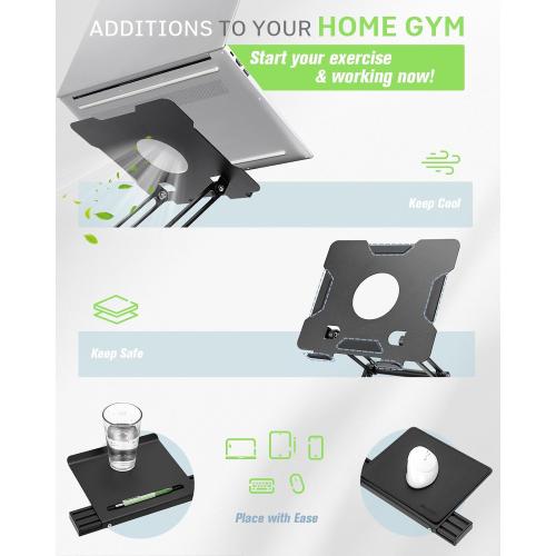 INMAKER Treadmill Desk Attachment, Universal Treadmill Laptop Holder Adjustble Height Width, Aluminum Laptop Stand for Treadmill with Tray Black