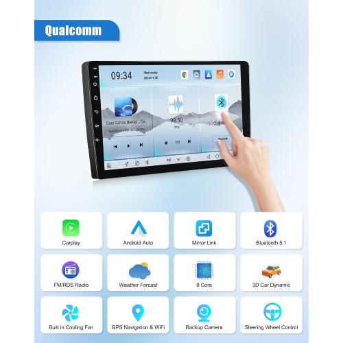 SIXWIN 8 Core Qualcomm Android Car Stereo for Ford Fiesta 2009-2014 9 Inch Touch Screen with CarPlay Android Auto 4G 64G Bluetooth Cooling Fan Weather Forecast UI Design Intelligent Voice
