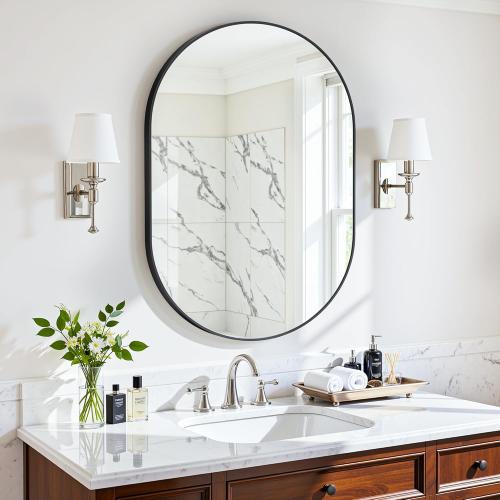 Antok Wall Mirror,  Bathroom Vanity Mirror, Anti-Rust HD Tempered Glass, Wall Mounted Mirrors for Living Room, Entryway, Black Frame, Oval