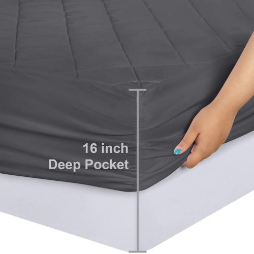 Utopia Bedding Quilted Fitted Mattress Pad, Queen Size, Elastic Fitted Mattress Topper Protector and Cover Stretches up to 16 Inches Deep, Machine Washable (Grey)