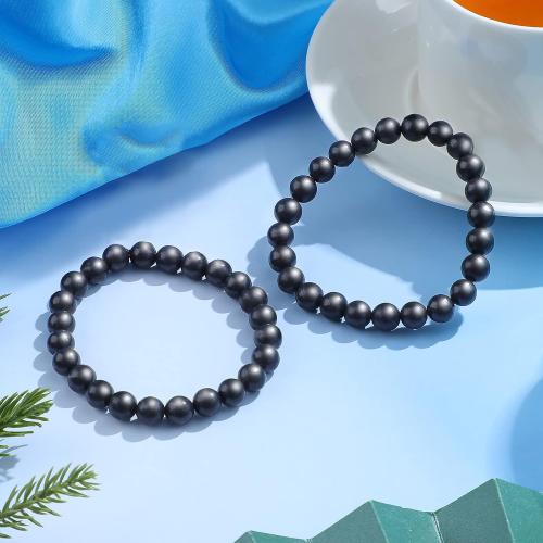 Hicarer 2 Pcs Shungite Bracelets for Men Women 6mm/8mm/10mm Black Shungite Protection Bracelet Stone Stretchy Energy Bracelet