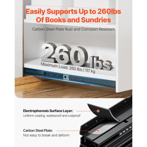 VEVOR Undermount Heavy Duty Drawer Slides, 16 24 32 40 Inch 260 lb Load Capacity Full Extension Ball Bearing Under Stair Cabinet Rails, Bottom Stair Cabinet Glides Track Runners(32inch, Black)