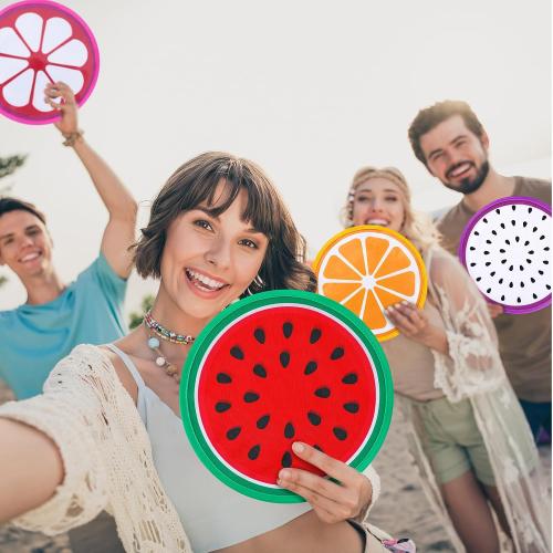 11 Pcs Foldable Flying Disc Fans 9.84'' Fruit Folding Hand Fan Round Collapsible Handheld Fan Decorative Pocket Fans with Bag for Boys Girls Gift Beach Lawn Park Camping Game Party Favor