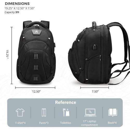 Swissdigital Design Tech Compact Slim Business Backpack for Men with Apple Find My, USB Charging Port, RFID Protection, TSA Friendly, Limited Fit for Thin 17 Inch Laptop, Black | SD1644FB-01