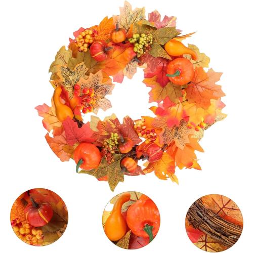 LIFKOME 5 pack Harvest Wreath with Simulated Berries Pumpkins and Maple Leaves Autumn Door Wall Hanging Decoration for Festive Tabletop Adornment and Seasonal Home Decor