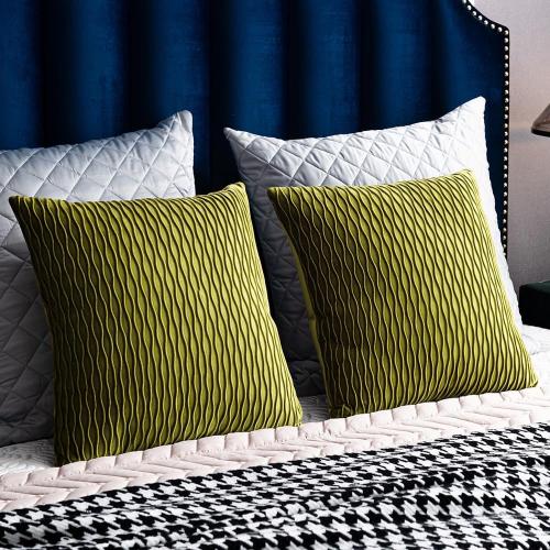 Moss Green 2 Pack DEZENE 20x20 Throw Pillow Cases: 2 Pack Original Striped Velvet Square Decorative Pillow Covers for Farmhouse Couch