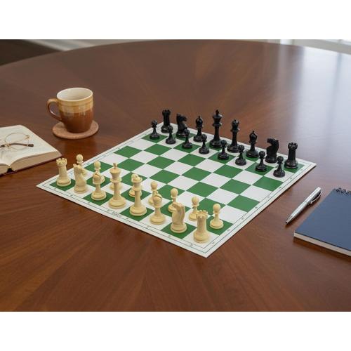 StonKraft 18.2'' x 18.2'' Tournament Chess Vinyl Foldable Chess Game with Solid Plastic Pieces (with Extra Queen) - Ideal for Professional Chess Players