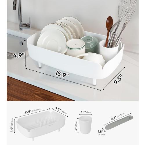 carrotez Split-Design Small Dish Drying Rack 9.5'' × 15.9'' × 4.9'' - White
