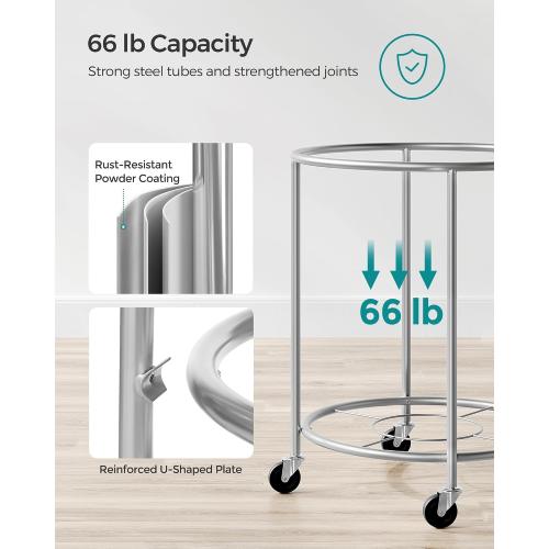 SONGMICS Laundry Basket with Wheels, Rolling Laundry Hamper, 45 Gal., Round Laundry Cart with Steel Frame and Removable Bag, 4 Casters and 2 Brakes, Cream and Silver URLS01MZ