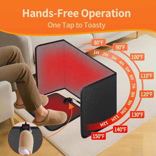 Under Desk Heater Foldable, Quiet Space Heater for Office with Timer, 8 Temp Levels, Auto Shut Off, Energy Efficient, Portable Foot Warmer