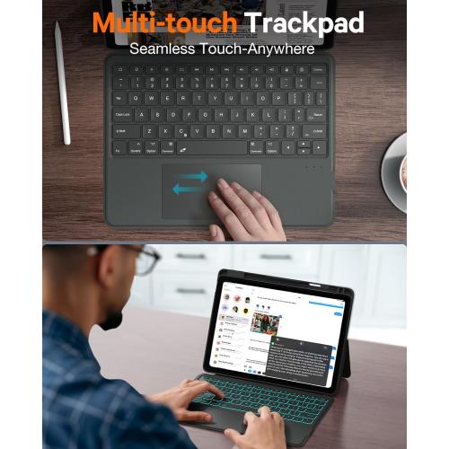 CHESONA Rugged Keyboard Case for iPad (A16) 11th 2025/10th Generation 10.9-inch 2022, Smart Trackpad, 15°-180° Adjustable, Portrait/Landscape, Magnetic Backlit Keyboard for iPad (A16) 11th/10th, Grey