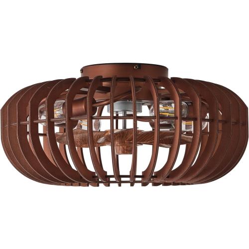 20 Wood Ceiling Fans with Lights Flush Mount, Caged Farmhouse Rustic Ceiling Fan with Light Remote Control, Wooden Low Profile for Bedroom, Living Room, Nursery