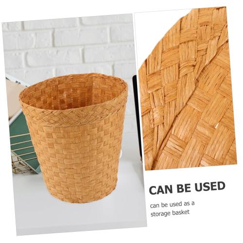 Color Brown Elegant Bamboo Woven Rattan Trash Can Kitchen Waste Basket Basket Home Storage Bins Litter Waste Can