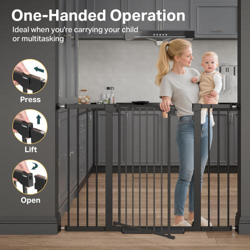 Cumbor 36 Extra Tall 29.7-51.5 Baby Gate for Stairs, Easy Walk Through Dog Gates for Doorways Extra Wide, Pressure Mounted Tall Pet Gate Indoor, Safety Auto-Close Child Gate for Kids, Black