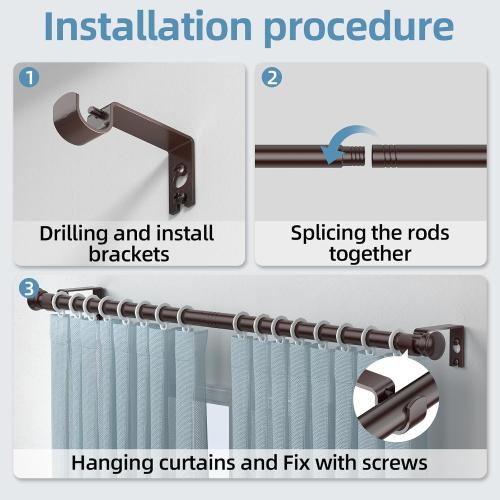 CorkLatta Bronze Curtain Rods for Windows 30 to 60 Inches with Brackets, Decorative 5/8 Inch Diameter Single Window Curtain Rod Set for Room Divider, Bedroom, Living room, Kitchen, Bathroom