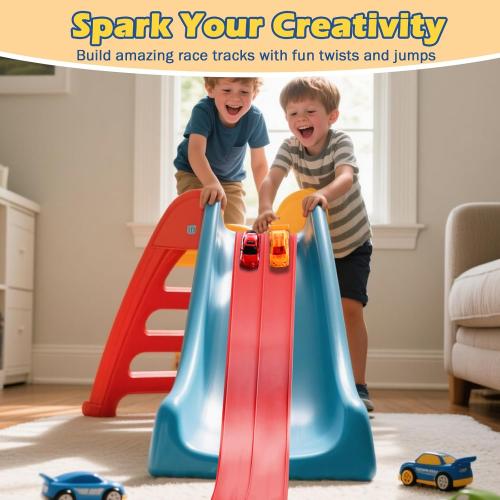 Upgrade Flexible Race Track for Kids 3 , Flexible Car Track 15Ft Race Track Compatible with Diecast 1/64th Cars, Roll Up Car Ramp Toy with Strong Suction Cups