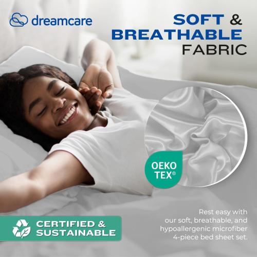 DREAMCARE King Size Sheets Set - King - Extra Deep - Light Gray