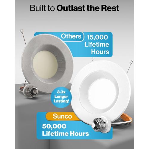 Sunco Retrofit LED Recessed Lighting 6 Inch, Downlight Can Lights for Ceiling, Baffle Trim, 965 LM, 13W (120W Equivalent), 3000K Warm White, Dimmable, Damp Rated UL 4 Pack.