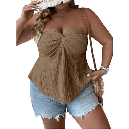 SOLY HUX Women's Plus Size Twist Front Tube Top Strapless Going Out Bandeau Tops (X Large Plus)