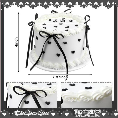 Remerry 6 Inch Black Round Fake Cake Black Bow Birthday Fake Cake Decor