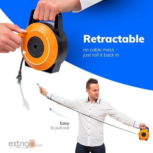 Retractable Network Cable Extender, 50 Feet CAT 6 Ethernet Cable Flat-Portable 1Gbps Data Speed-Swiftly Setup Temp Networks-Cascadable Male-Female RJ45 Connector-UTP Cable Reel