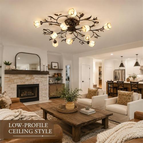 39.5 Inch 10-Lights Branch Shaped Creative Retro Style Flower Vine Ceiling Light Fixtures for Living Room, Bedroom, Kitchen, Study Room