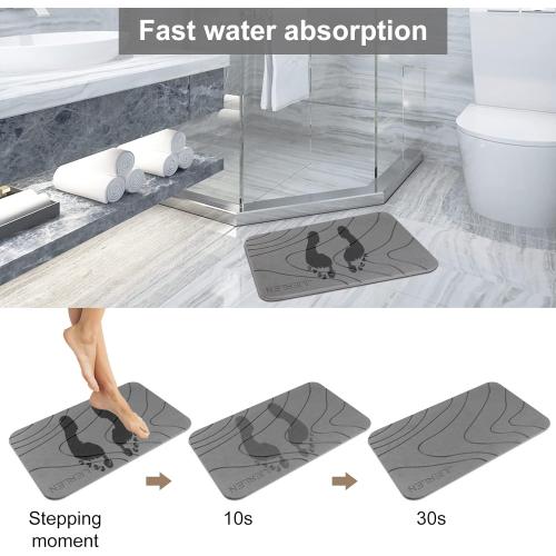 24x16 Grey 2 Pack Diatomaceous Earth Shower Mat, Stone Bath Mat, Nonslip Super Absorbent Fast-Drying Hard Bath Mat for Bathroom Shower Floor, 24 x 16 inch, Grey Wave Design
