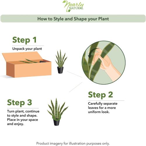 ‼️has mild stains ‼️Nearly Natural 35in Artificial Snake Plant, Sansevieria Faux Greenery with Black Planter for Indoor Home Office Decor, Low Maintenance