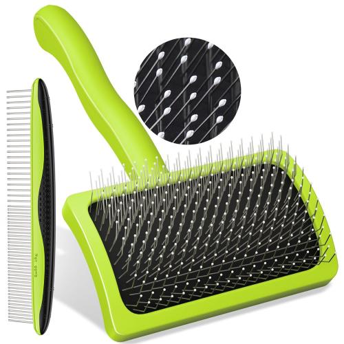 Pecute Slicker Brush for Dogs Cats with Air-Cushion and Soft Pins, Dog Brush for Shedding Massaging Grooming, Lightweight Cat Brush with Pet Comb, Gently Removes Loose Fur Undercoat