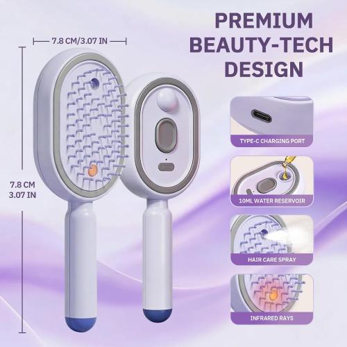 Electric Spray Air Cushion Massage Comb, 2026 Electric Spray Air Cushion Comb, 5-in-1 Detangling Hair Brush for Dry Frizzy Hair, Self-Cleaning Anti-Static Scalp Massager Care Brush for Women